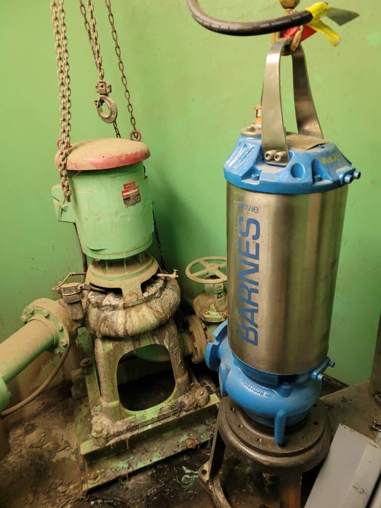 two Barnes submersible sewage pumps