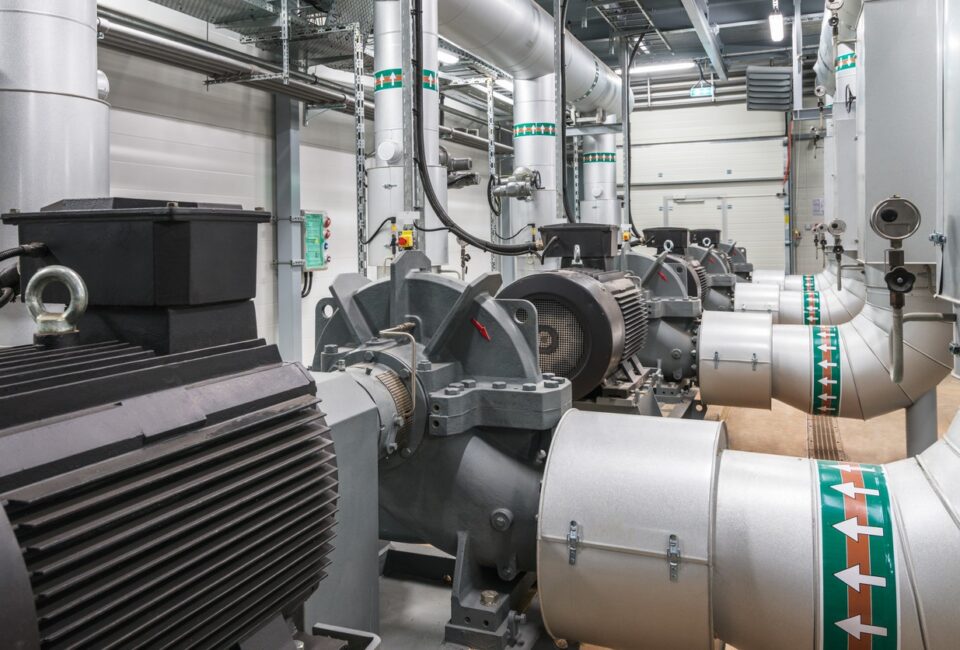 series of industrial pumps in power plant