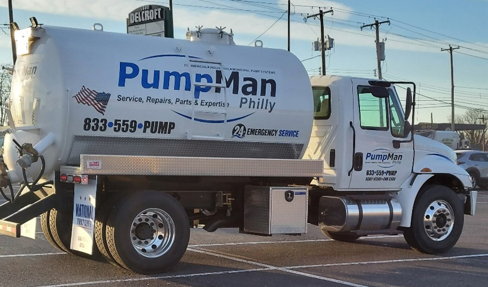 Vacuum truck in the parking lot operated by PumpMan Philly